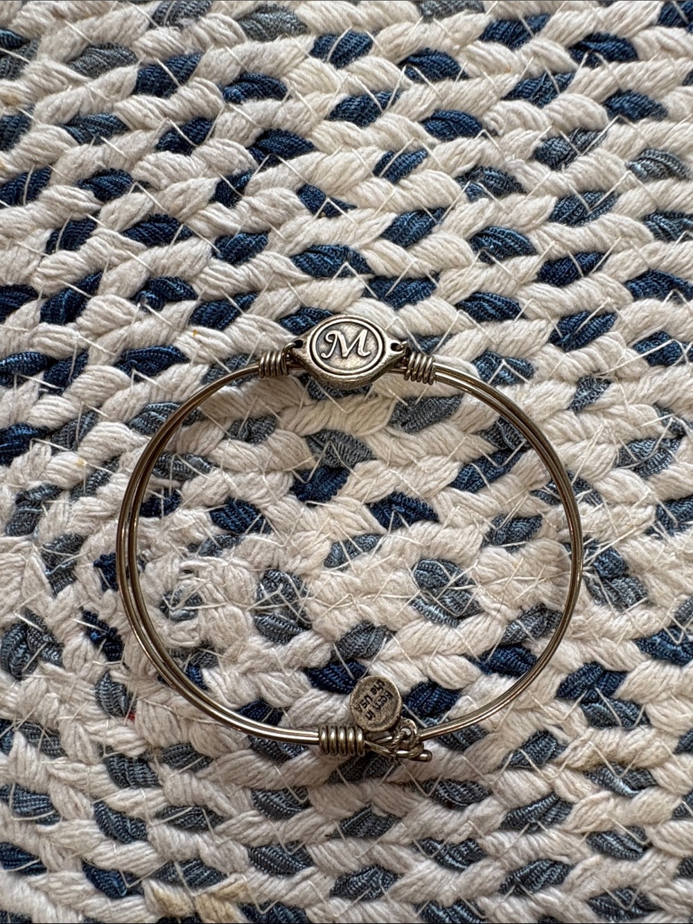 Monogram 'M' Silver Tone Bangle Bracelet - Women Jewelry